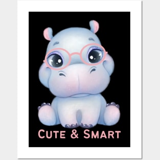 Cute and Smart Cookie Sweet little hippopotamus in pink glasses cute baby outfit Posters and Art